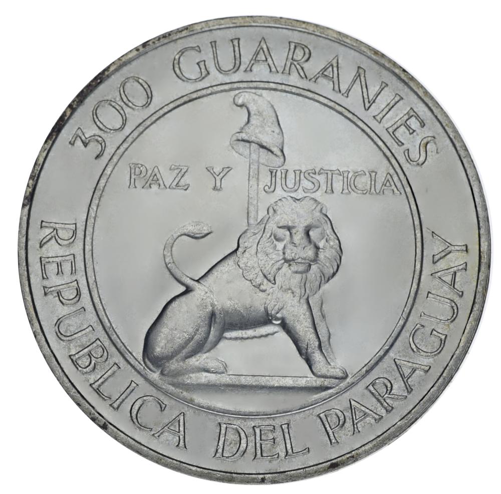 パラグアイ共和国1968–1975年300Guaranies Парагвай 300 гуарани 1968 Серебро UNC Лев Юстиция (Ag 720, 26,6