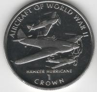 IsleOfManCoin1crown1995UNCAviationoftheSecondWorldWarTheHawkerHurricaneplaneTheGreatCoin 1