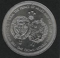 IsleOfManCoin1crown1981UNCTheweddingofPrinceCharlesandLadyDianaCoatsofarmsTheGreatCoin 1