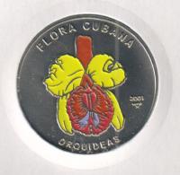 CubaCoin1pesoFlowerOrchid2001ColorfulYellow