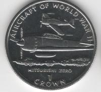 IsleOfManCoin1crown1995UNCAviationoftheSecondWorldWarTheMitsubishiZeroplaneTheGreatCoin 1