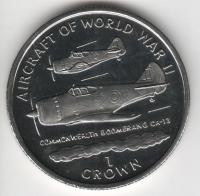 IsleOfManCoin1crown1995UNCAviationoftheSecondWorldWarAirplaneBoomerangCA3TheGreatCoin 1