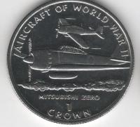 IsleOfManCoin1crown1995UNCAviationoftheSecondWorldWarTheMitsubishiZeroplaneTheGreatCoin 1