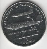 IsleOfManCoin1crown1995UNCAviationoftheSecondWorldWarAircraftDouglasDS3DakotaTheGreatCoin 1