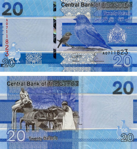 фото Гамбия 20 даласи 2019 UNC Птица (Pnew)