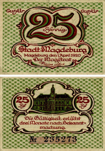 фото Германия Нотгельд  25 пфеннигов 1920 F-VF Магдебург