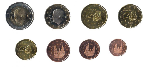 фото Испания набор из 8 монет евро 2017 UNC 1, 2, 5, 10, 20, 50 евроцентов, 1, 2 евро