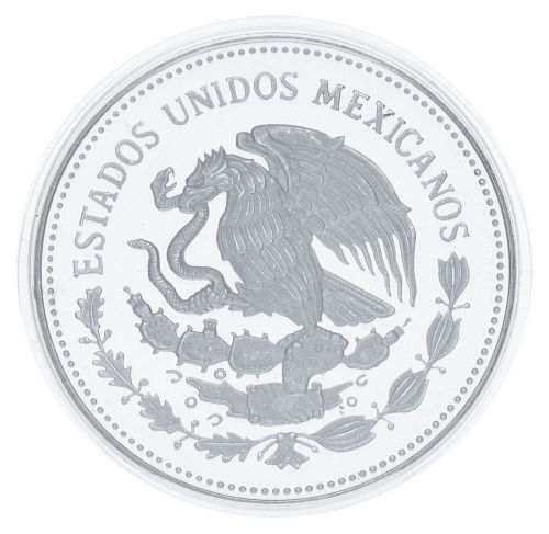 фото Мексика 100 песо 1985 Серебро Proof Чемпионат мира по футболу в Мексике в 1986 году - Узоры и мяч