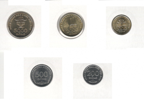фото Вьетнам набор из 5 монет 2003 UNC 200, 500, 1000, 2000, 5000 донг