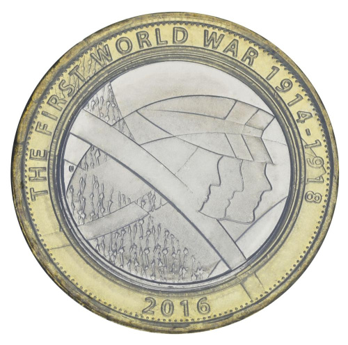 фото Великобритания 2 фунта 2016 Биметалл UNC Первая мировая война