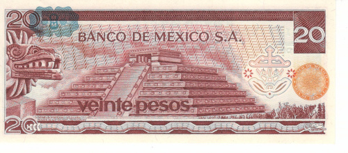 фото Мексика 20 песо 1977 UNC (P64d)