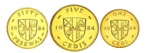 фото Гана набор из 3 монет 1984 AU-UNC 50 песев, 1, 5 седи