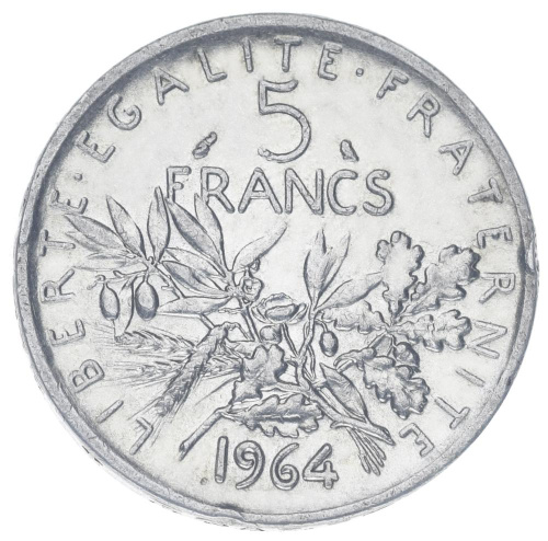 фото Франция 5 франков 1964 Серебро VF-AU (Ag 835, 12 грамм)
