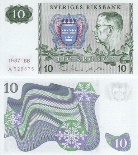 фото Швеция 10 крон 1987 UNC (P52)