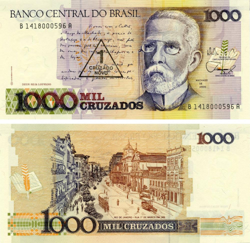 фото Бразилия 1 крузадо 1989 UNC 1000 крузадо (P216b)