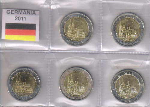 фото Германия набор из 5 монет по 2 евро 2011 A, D, F, G, J «Северный Рейн- Вестфалия» UNC