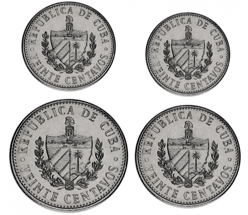 фото Куба набор из 4 монет 1972-2009 UNC 1, 2, 5, 20 сентаво