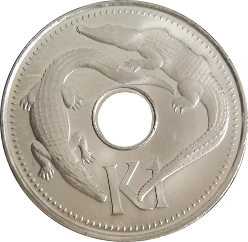 фото Папуа-Новая Гвинея 1 кина 2009 UNC Крокодилы (KM#6b)