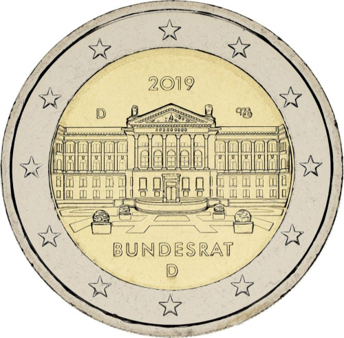 фото Германия 2 евро 2019 Биметалл UNC D Бундесрат
