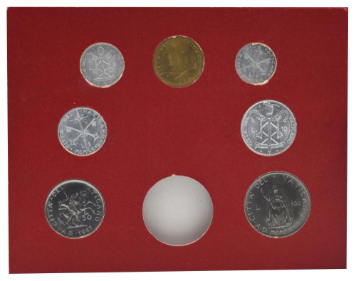 фото Ватикан набор из 7 монет 1967 AU-UNC 1, 2, 5, 10, 20, 50, 100 лир