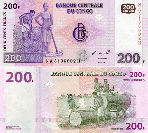 фото Демократическая республика Конго 200 франков 2007 UNC (P99)