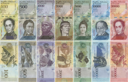 фото Венесуэла набор из 7 банкнот 2016-2017 UNC 100, 500, 1000, 2000, 5000, 10000, 20000 боливар