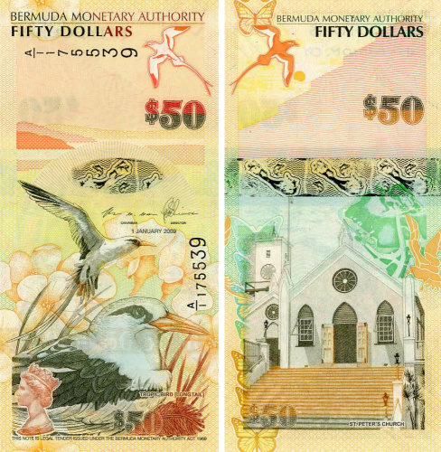 фото Бермуды 50 долларов 2009 (2012) UNC Птицы - Фаэтоны (P61A)
