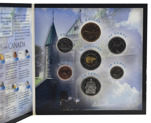 фото Канада набор из 7 монет 2004 UNC 1, 5, 10, 25, 50 центов, 1, 2 доллара в сувенирной упаковке