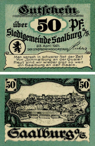 фото Германия Нотгельд  50 пфеннигов 1921  F-VF  Заальбург
