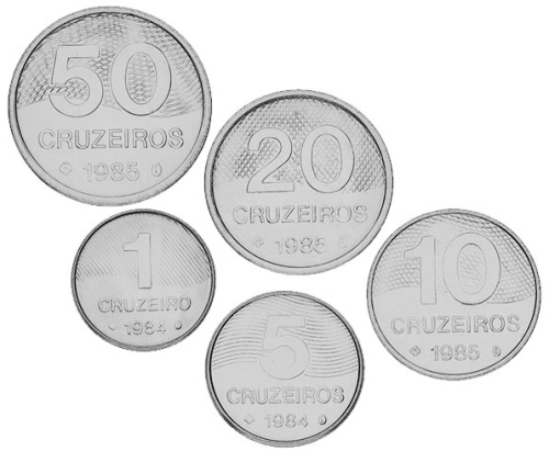 фото Бразилия набор из 5 монет 1980-1985 UNC 1, 5, 10, 20, 50 крузейро