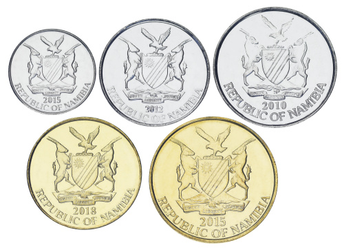 фото Намибия набор из 5 монет 2009-2018 UNC 5, 10, 50 центов, 1, 5 долларов