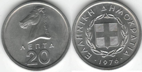 фото Греция 20 лепт 1976 F-VF (KM#114)