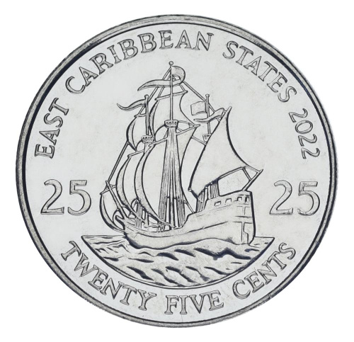 фото Восточные Карибы 25 центов 2022 UNC Корабль Парусник