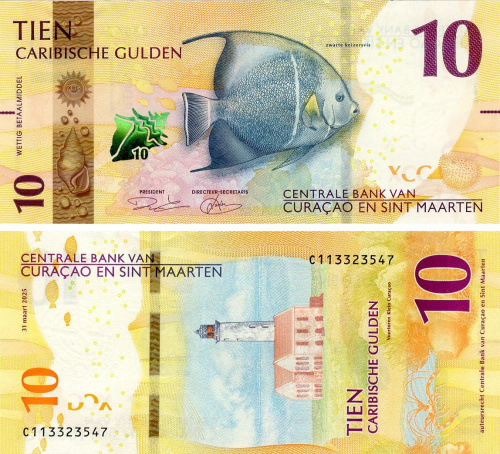 фото Кюрасао и Синт-Мартен 10 гульденов 2025 UNC Рыба - Обыкновенный пятнистый орляк (P1)