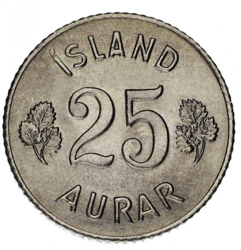 фото Исландия 25 эйре 1965 F-VF