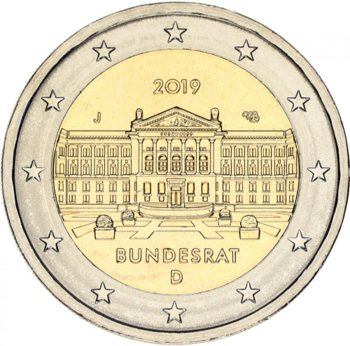 фото Германия 2 евро 2019 Биметалл UNC J Бундесрат
