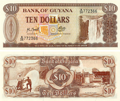 фото Гайана 10 долларов 1992 UNC (P23f)