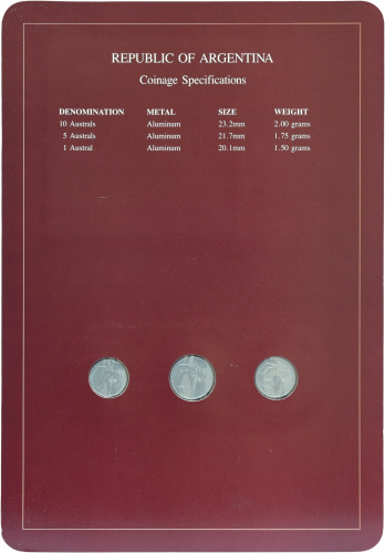 фото Аргентина Набор монет 1989 UNC 1, 5, 10 аустраль и 1 марка в сувенирной упаковке