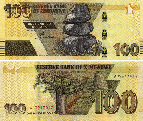 фото Зимбабве 100 долларов 2020 (2022) UNC (PW103)