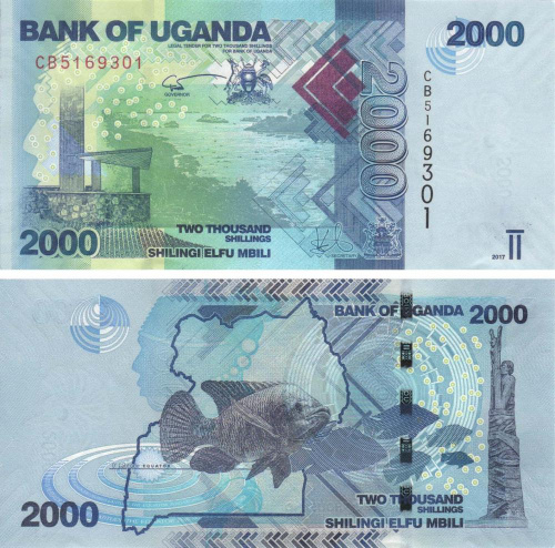 фото Уганда 2000 шиллингов 2017 UNC Рыба (P50d)