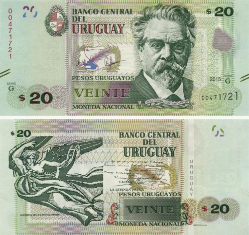 фото Уругвай 20 песо 2015 UNC серия G (P93)