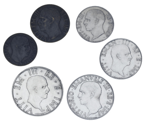 фото Италия набор из 6 монет 1939-1942 F-VF 5, 10, 20, 50 чентезимо, 1, 2 лир