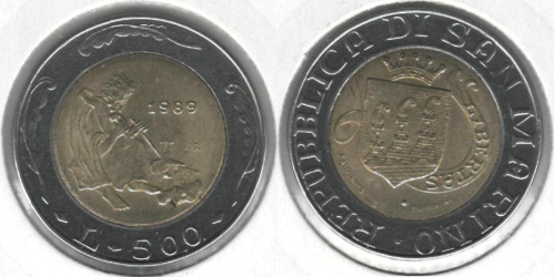 фото Сан-Марино 500 лир 1989 VF (KM#239)