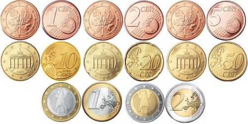 фото Германия набор из 8 монет евро 2002 UNC 1, 2, 5, 10, 20, 50 евроцентов, 1, 2 евро