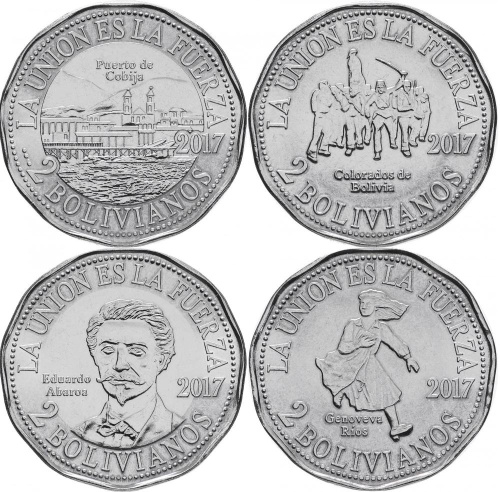 фото Боливия набор из 4 монет по 2 боливиана 2017 UNC
