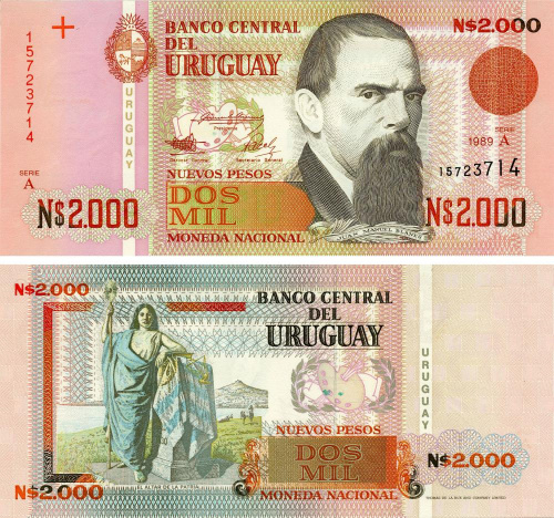 фото Уругвай 2000 песо 1989 UNC (P68a)