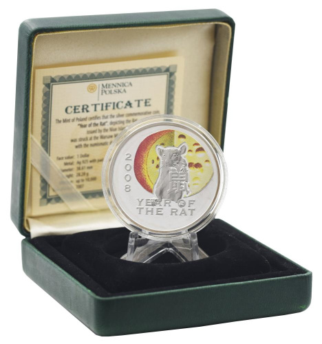фото Ниуэ 1 доллар 2007 Серебро Proof Восточный календарь - Год крысы (мыши) (Ag 925, 28,28 грамм)