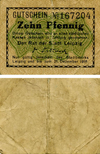 фото Германия Нотгельд  10 пфеннигов 1918 F-VF Лейпциг