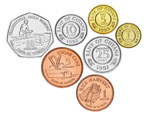 фото Гайана набор из 7 монет 1978-2013 AU-UNC 1, 5, 10, 25 центов, 1, 5, 10 долларов