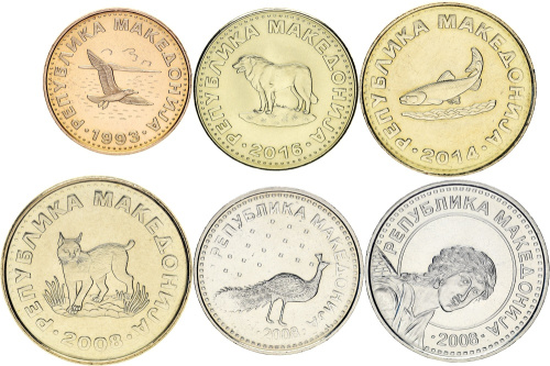 фото Македония набор из 6 монет 2008-2016 UNC 50 дени, 1, 2, 5, 10, 50 денаров